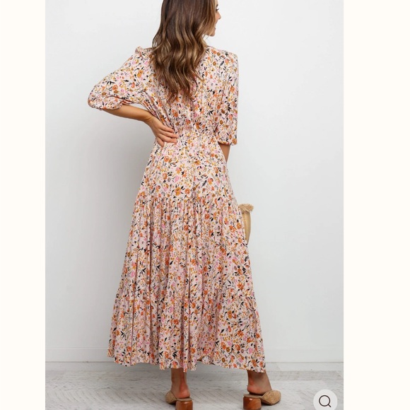 Petal & Pup Multicolor Floral Kelda Maxi Dress 3/4 Sleeves Size M Spring Flowy - Picture 3 of 13